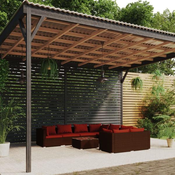 ARDEBO.de - 9-tlg. Garten-Lounge-Set mit Kissen Poly Rattan Braun