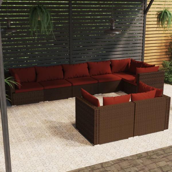 ARDEBO.de - 8-tlg. Garten-Lounge-Set mit Kissen Braun Poly Rattan