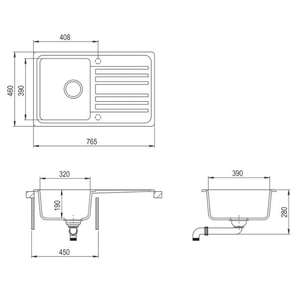 Granitspüle mit Abtropffläche Reversibel Weiß