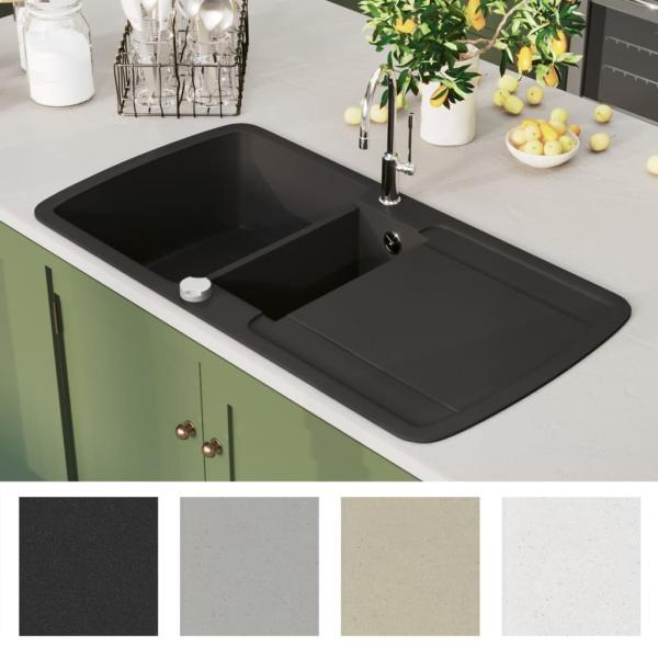 Granit Spülbecken Doppelbecken Schwarz 