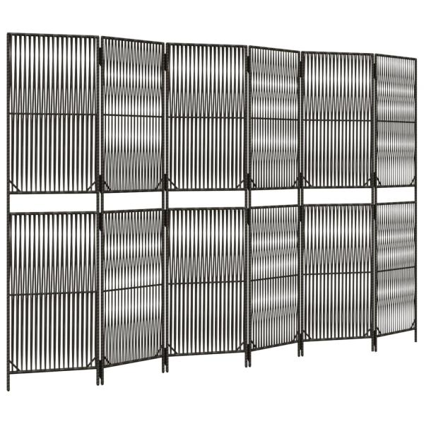 Paravent 6-tlg. Grau Poly Rattan