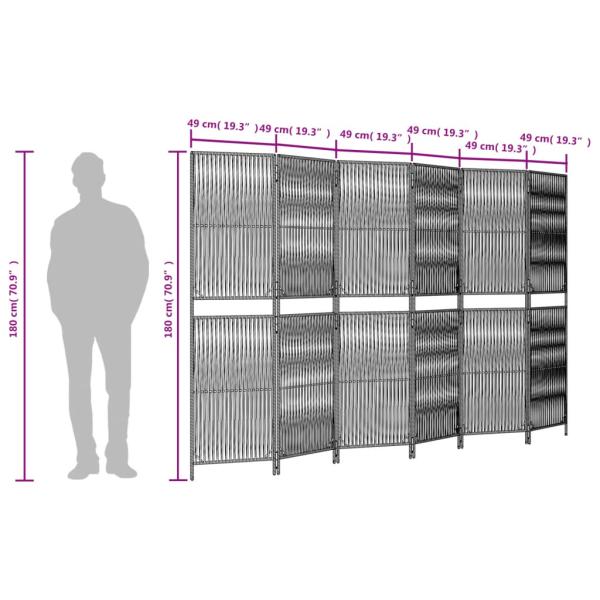 Paravent 6-tlg. Grau Poly Rattan