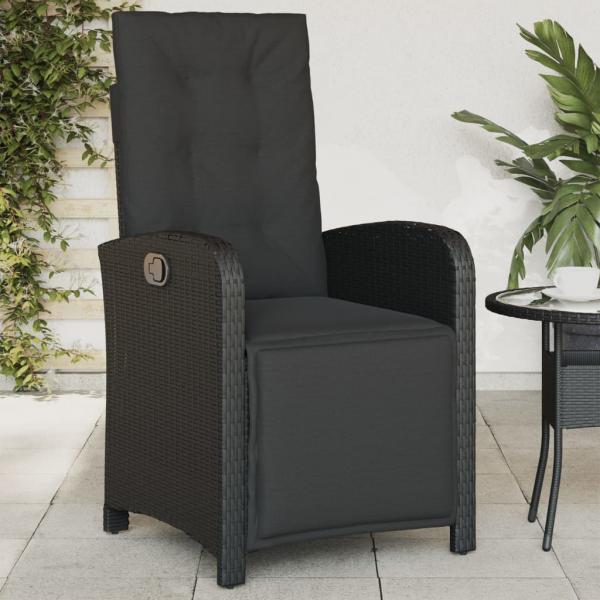 ARDEBO.de - Gartensessel mit Fußteil Verstellbar Schwarz Poly Rattan