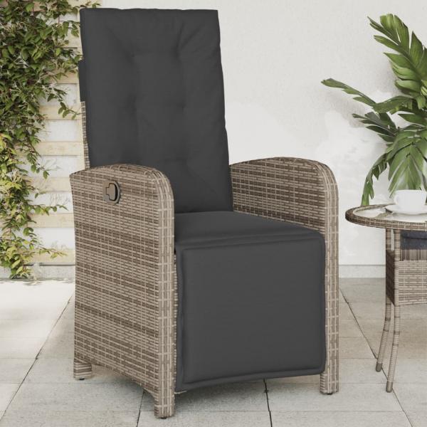 ARDEBO.de - Gartensessel mit Fußteil Verstellbar Grau Poly Rattan