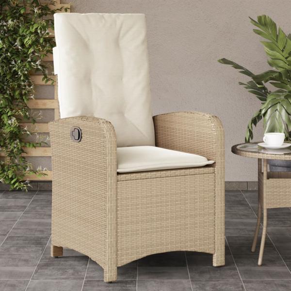 ARDEBO.de - Gartensessel mit Kissen Verstellbar Beige Poly Rattan