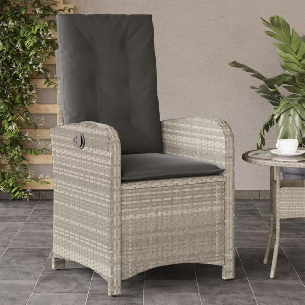 ARDEBO.de - Gartensessel mit Kissen Verstellbar Hellgrau Poly Rattan