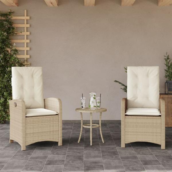 ARDEBO.de - Gartensessel mit Kissen 2 Stk. Verstellbar Beige Poly Rattan