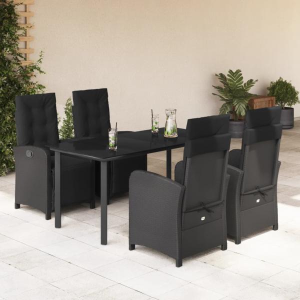 ARDEBO.de - 5-tlg. Garten-Essgruppe mit Kissen Schwarz Poly Rattan