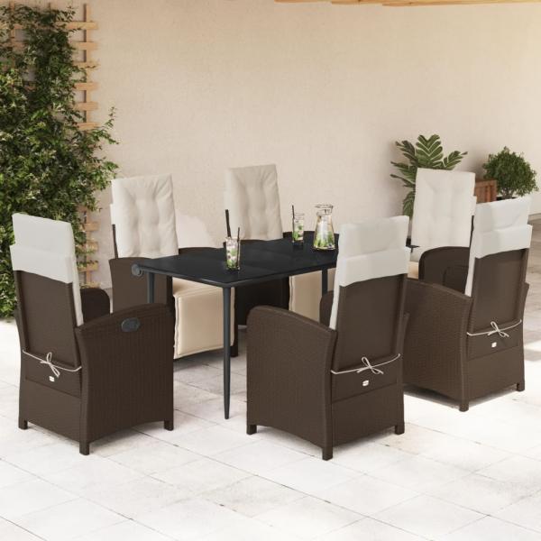 ARDEBO.de - 7-tlg. Garten-Essgruppe mit Kissen Braun Poly Rattan