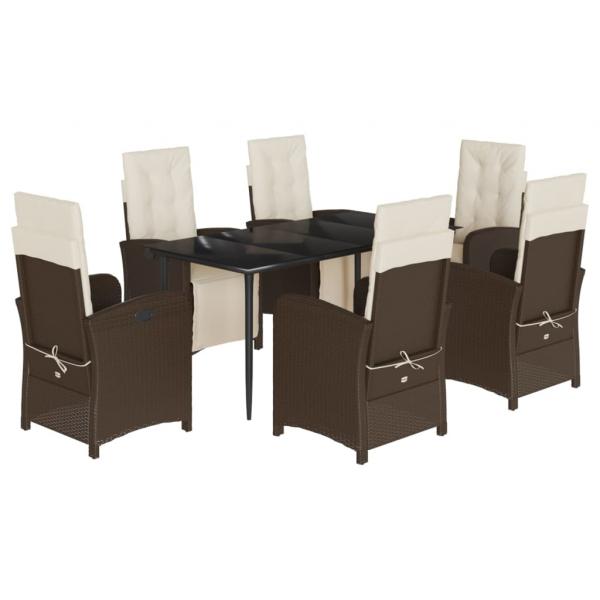 7-tlg. Garten-Essgruppe mit Kissen Braun Poly Rattan