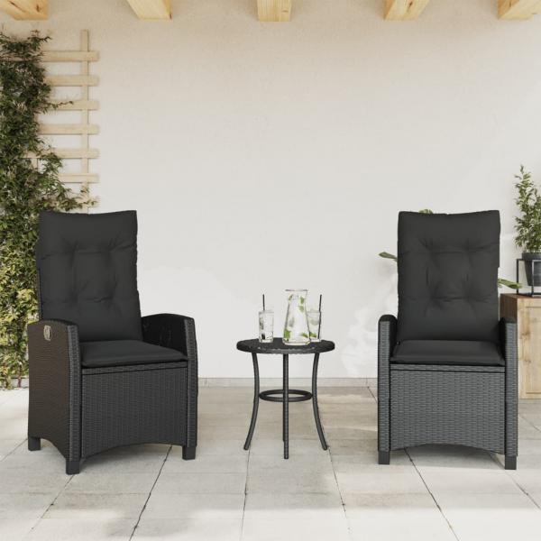 ARDEBO.de - Gartensessel mit Kissen 2 Stk. Verstellbar Schwarz Poly Rattan