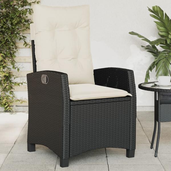 ARDEBO.de - Gartensessel Verstellbar mit Kissen Schwarz Poly Rattan