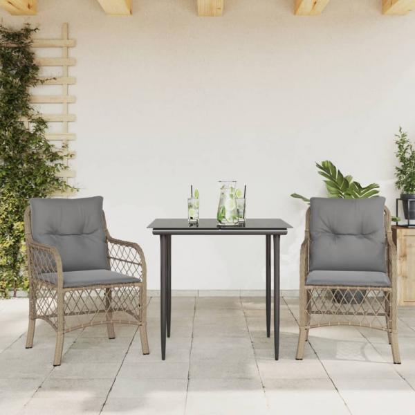 ARDEBO.de - 3-tlg. Bistro-Set mit Kissen Beigemischung Poly Rattan