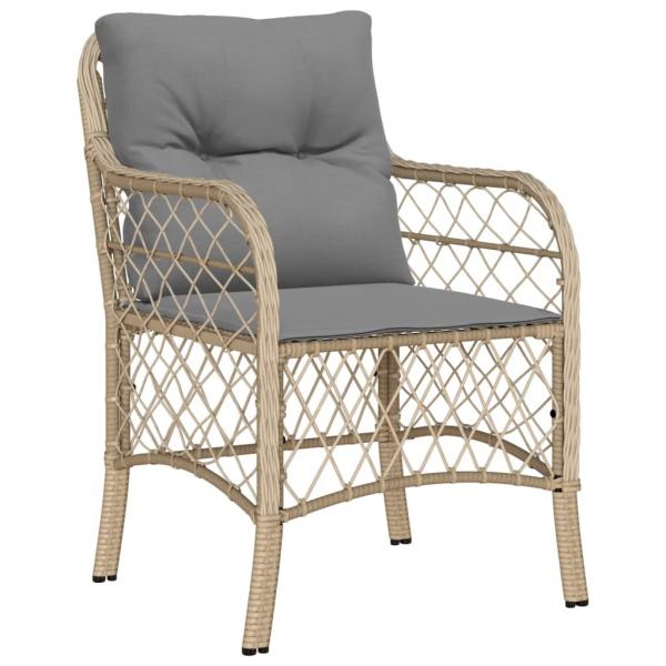3-tlg. Bistro-Set mit Kissen Beigemischung Poly Rattan