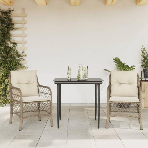 ARDEBO.de - 3-tlg. Bistro-Set mit Kissen Beige Poly Rattan