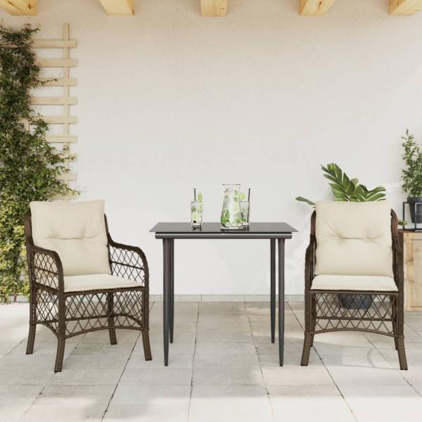ARDEBO.de - 3-tlg. Bistro-Set mit Kissen Braun Poly Rattan