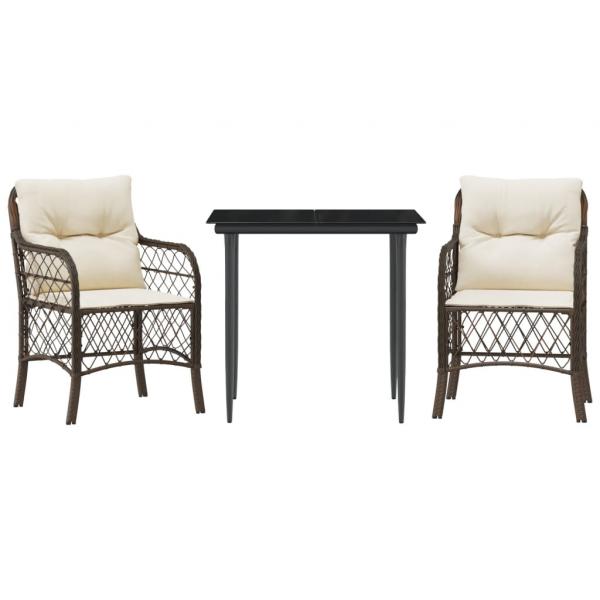 3-tlg. Bistro-Set mit Kissen Braun Poly Rattan
