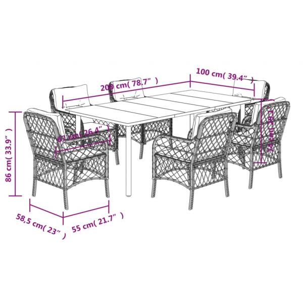 7-tlg. Garten-Essgruppe mit Kissen Beige Poly Rattan