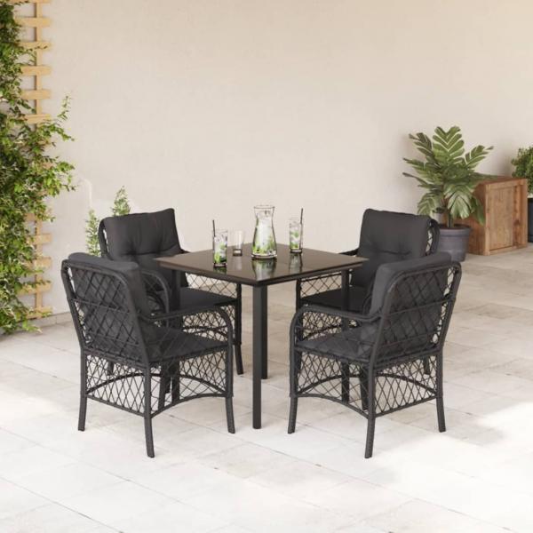ARDEBO.de - 5-tlg. Garten-Essgruppe mit Kissen Schwarz Poly Rattan