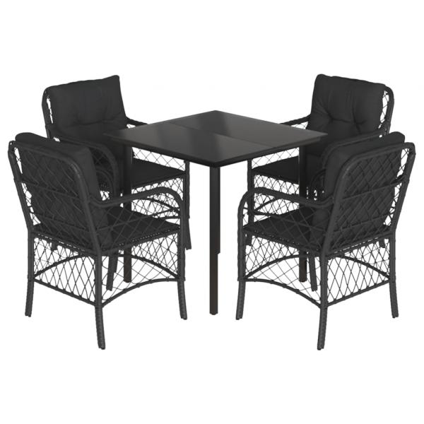 5-tlg. Garten-Essgruppe mit Kissen Schwarz Poly Rattan