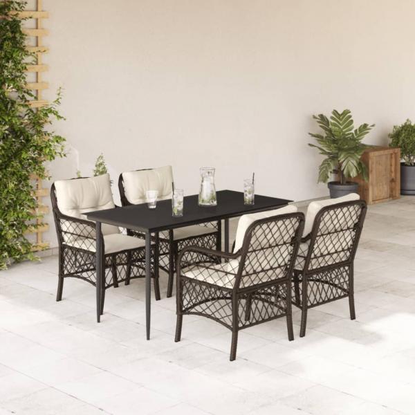 ARDEBO.de - 5-tlg. Garten-Essgruppe mit Kissen Braun Poly Rattan