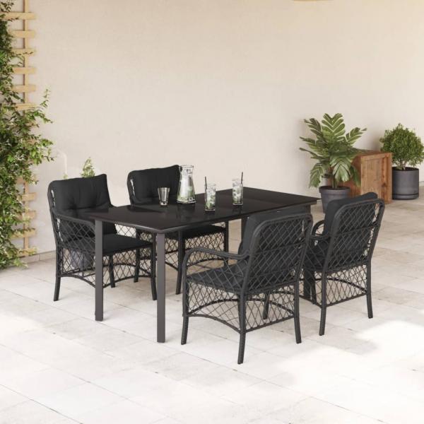 ARDEBO.de - 5-tlg. Garten-Essgruppe mit Kissen Schwarz Poly Rattan