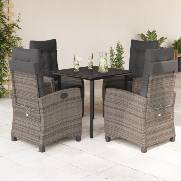 ARDEBO.de - 5-tlg. Garten-Essgruppe mit Kissen Grau Poly Rattan