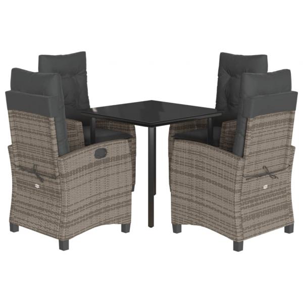 5-tlg. Garten-Essgruppe mit Kissen Grau Poly Rattan