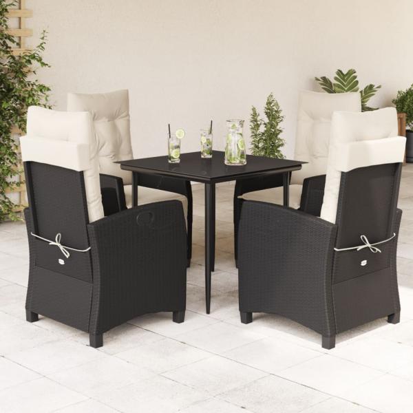 ARDEBO.de - 5-tlg. Garten-Essgruppe mit Kissen Schwarz Poly Rattan
