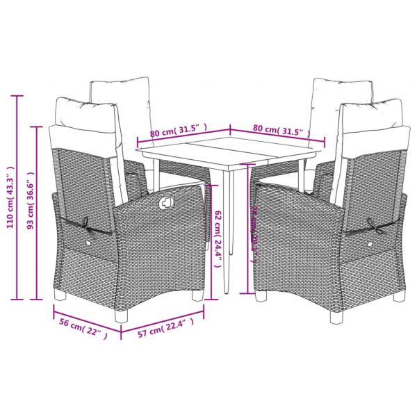 5-tlg. Garten-Essgruppe mit Kissen Schwarz Poly Rattan