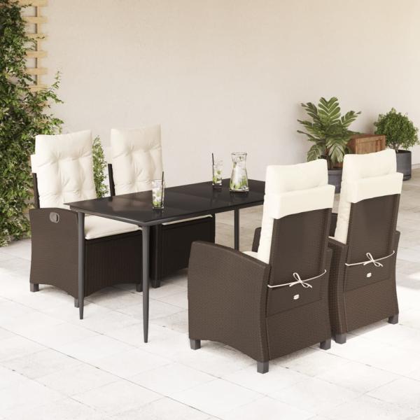 ARDEBO.de - 5-tlg. Garten-Essgruppe mit Kissen Braun Poly Rattan