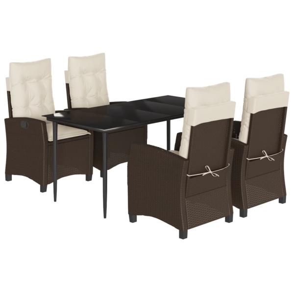5-tlg. Garten-Essgruppe mit Kissen Braun Poly Rattan