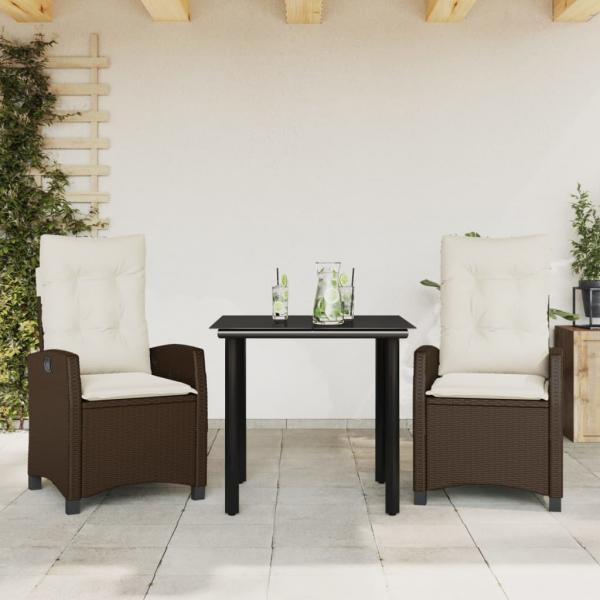 ARDEBO.de - 3-tlg. Garten-Essgruppe mit Kissen Braun Poly Rattan