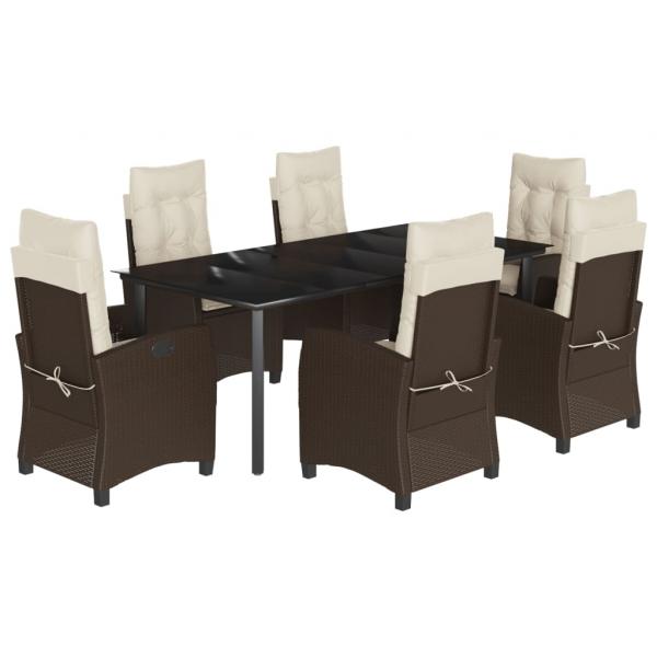 7-tlg. Garten-Essgruppe mit Kissen Braun Poly Rattan
