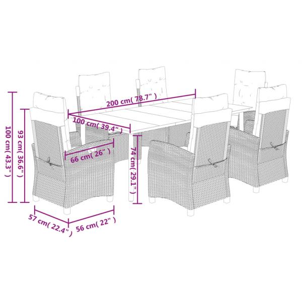 7-tlg. Garten-Essgruppe mit Kissen Braun Poly Rattan