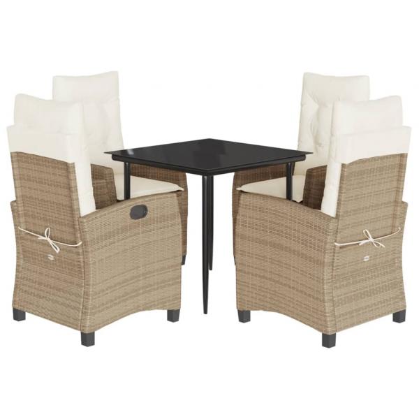 5-tlg. Garten-Essgruppe mit Kissen Beige Poly Rattan