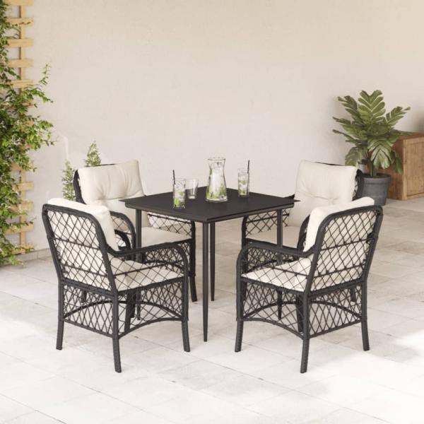ARDEBO.de - 5-tlg. Garten-Essgruppe mit Kissen Schwarz Poly Rattan