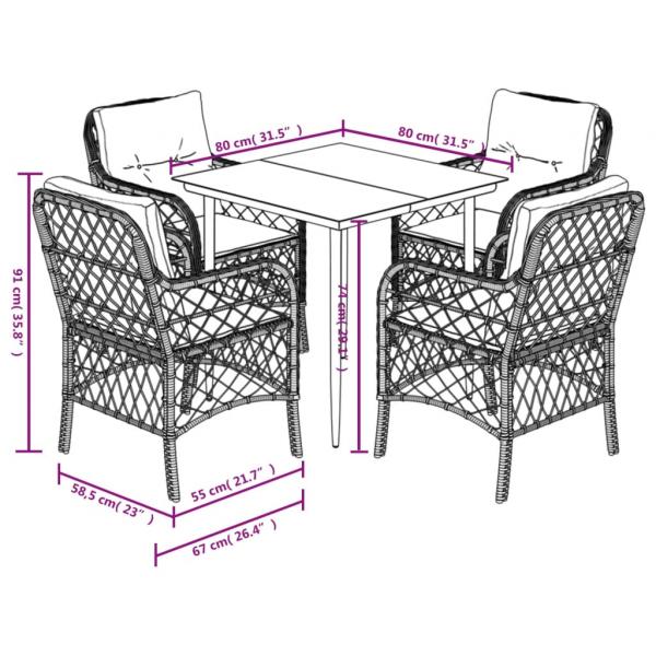 5-tlg. Garten-Essgruppe mit Kissen Schwarz Poly Rattan