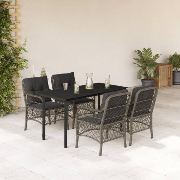 ARDEBO.de - 5-tlg. Garten-Essgruppe mit Kissen Grau Poly Rattan