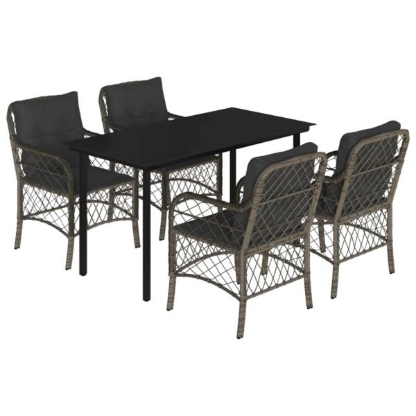 5-tlg. Garten-Essgruppe mit Kissen Grau Poly Rattan