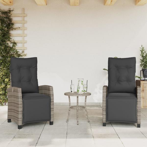 ARDEBO.de - Gartensessel mit Fußteil 2 Stk. Verstellbar Grau Poly Rattan