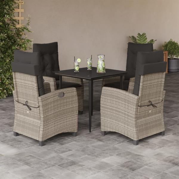 ARDEBO.de - 5-tlg. Garten-Essgruppe mit Kissen Hellgrau Poly Rattan