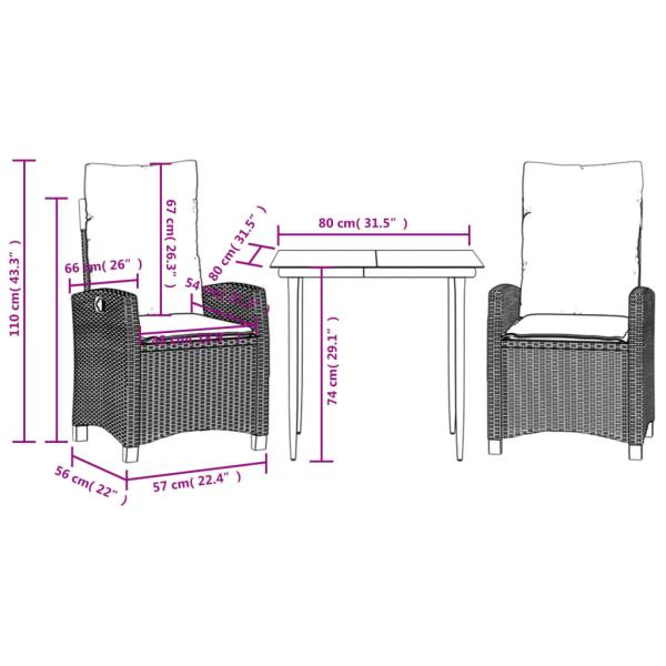 3-tlg. Garten-Essgruppe mit Kissen Beigemischung Poly Rattan