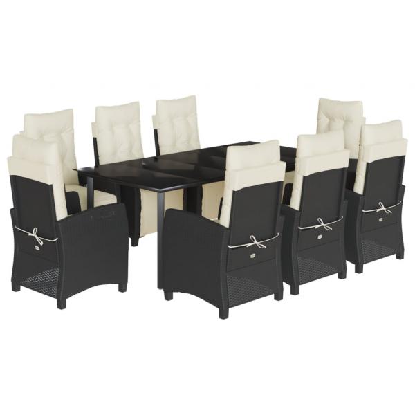 9-tlg. Garten-Essgruppe mit Kissen Schwarz Poly Rattan