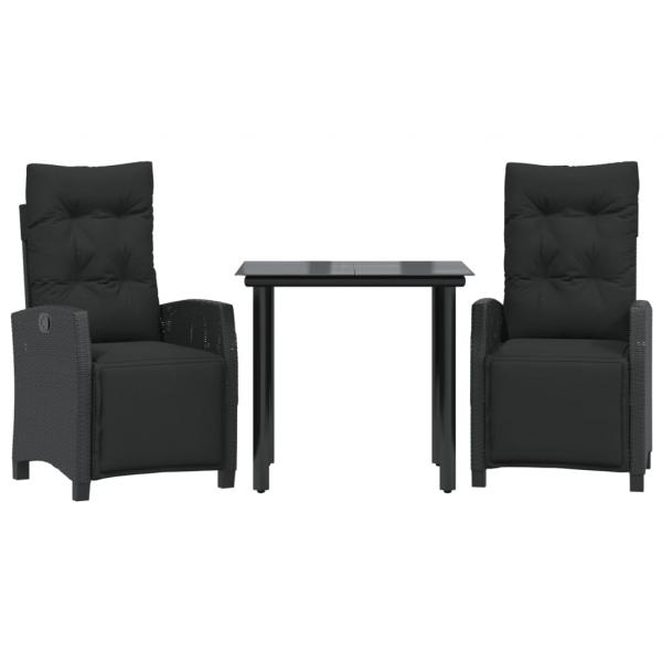 ARDEBO.de - 3-tlg. Garten-Essgruppe mit Kissen Schwarz Poly Rattan