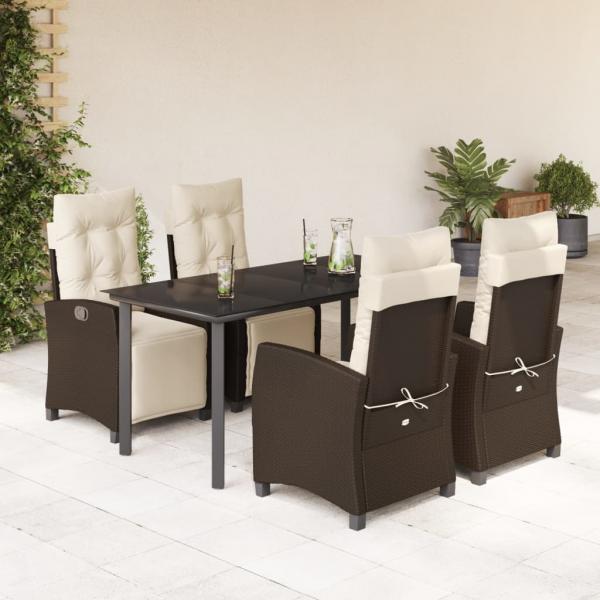 ARDEBO.de - 5-tlg. Garten-Essgruppe mit Kissen Braun Poly Rattan