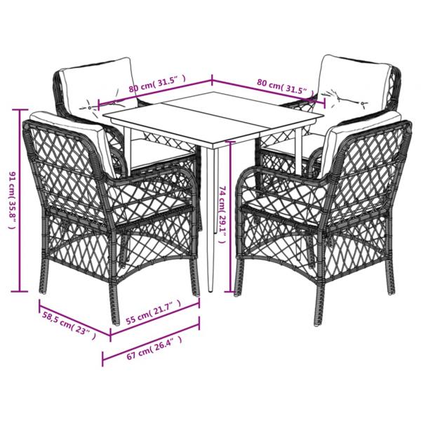 5-tlg. Garten-Essgruppe mit Kissen Hellgrau Poly Rattan