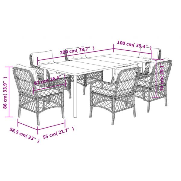 7-tlg. Garten-Essgruppe mit Kissen Hellgrau Poly Rattan