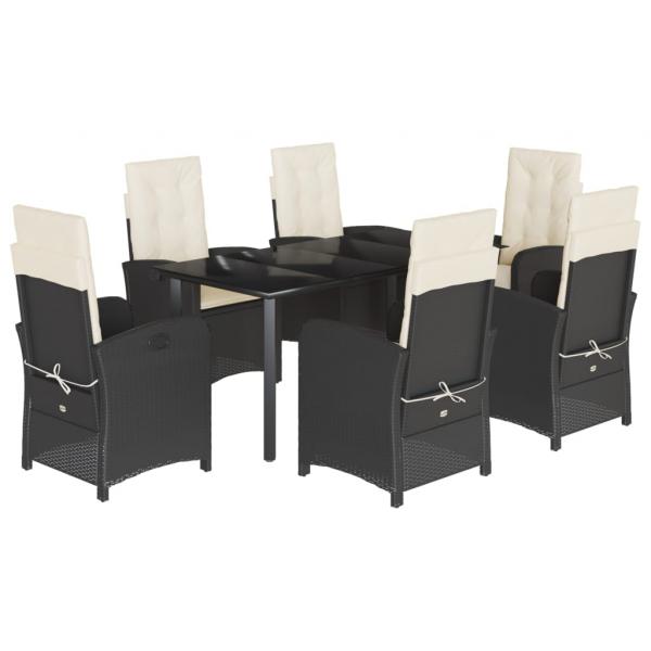 ARDEBO.de - 7-tlg. Garten-Essgruppe mit Kissen Schwarz Poly Rattan