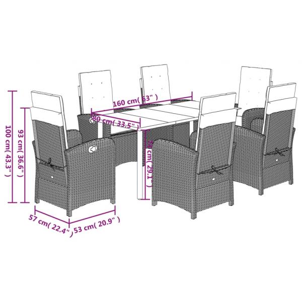 7-tlg. Garten-Essgruppe mit Kissen Schwarz Poly Rattan